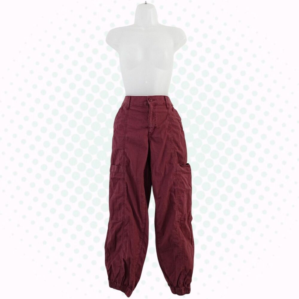 American Eagle Brick Red High Waist Pull On Baggy Jogger Cargo Pants Size 6